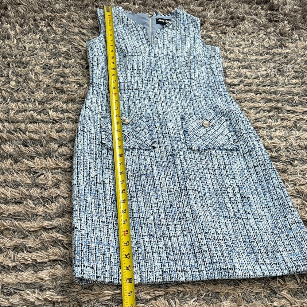 NWOT! Karl Lagerfeld Light Blue Tweed Midi Dress, Size 0 - Picture 8 of 11